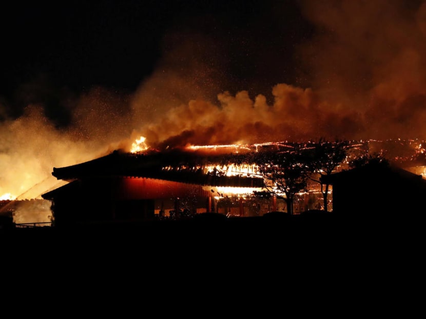 Shuri Castle, listed as a World Heritage site, goes up in flames, in Naha on the southern island of Okinawa, Japan.