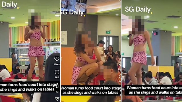 女子在义安理工食阁桌上高歌热舞 校方：非学生 未授权