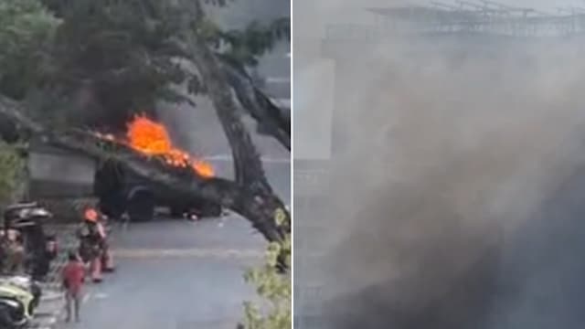 勿洛组屋停车场吉普车狂烧 黑烟笼罩近整栋组屋