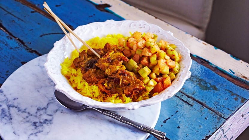 Home-made Satay In A Hipster Grain Bowl, With Pineapple & Cucumber Salad