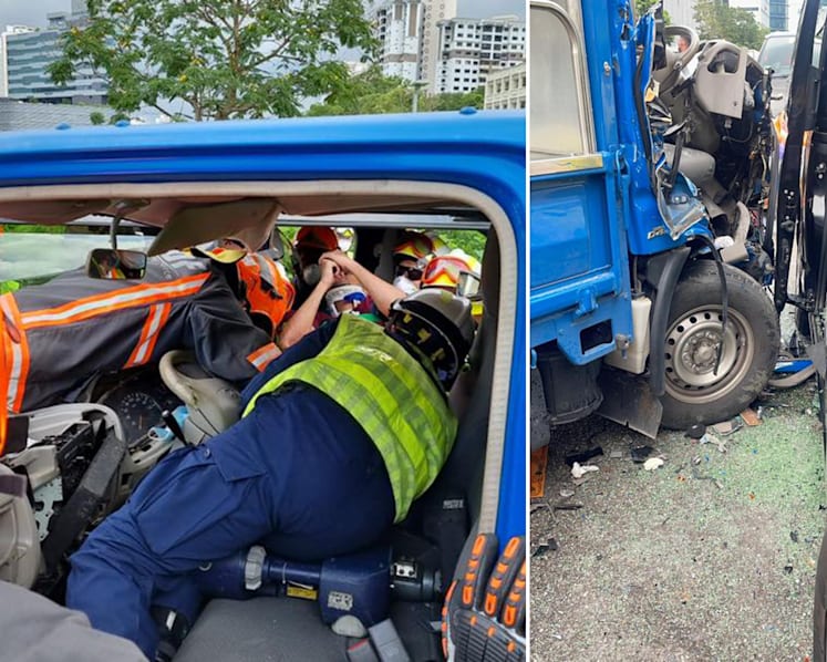 Toh Guan Road accident: Lorry driver trapped in seat, rescuers spent an hour trying to free him