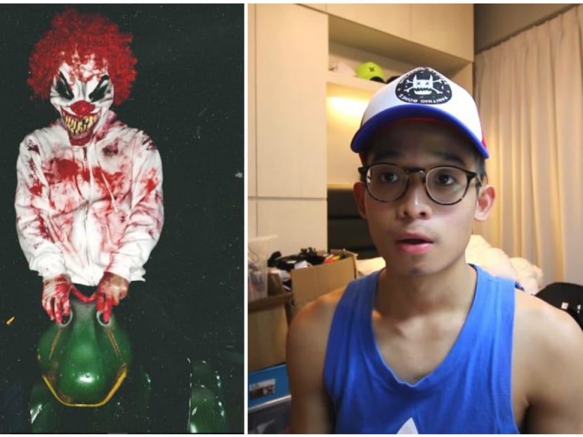 Youtube user Joel Wong in his clown get-up (left), and in his apology video. Photos: @joelferdon/Instagram; screengrab from Youtube