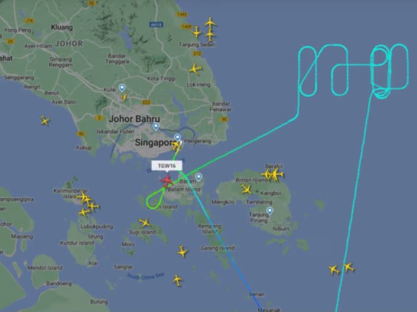 The flight path of Scoot flight TR16 as it returned to Singapore on Oct 12, 2023. 