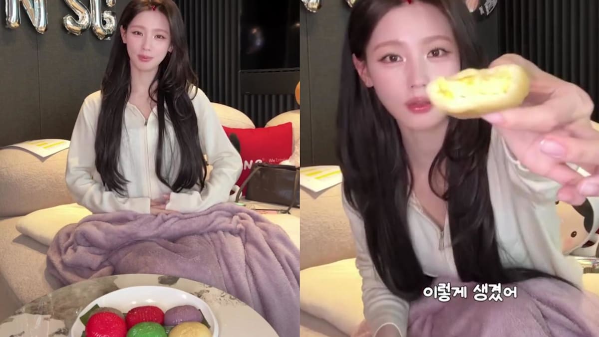 Miyeon of K-pop girl group I-dle reviews Singapore ang ku kueh in new video