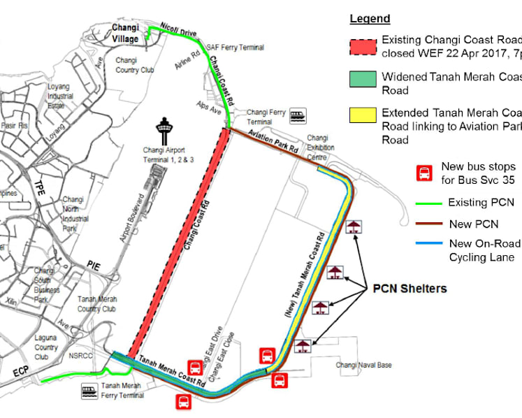 New extended Tanah Merah Coast Road opening Apr 22 will have on-road cycling lane