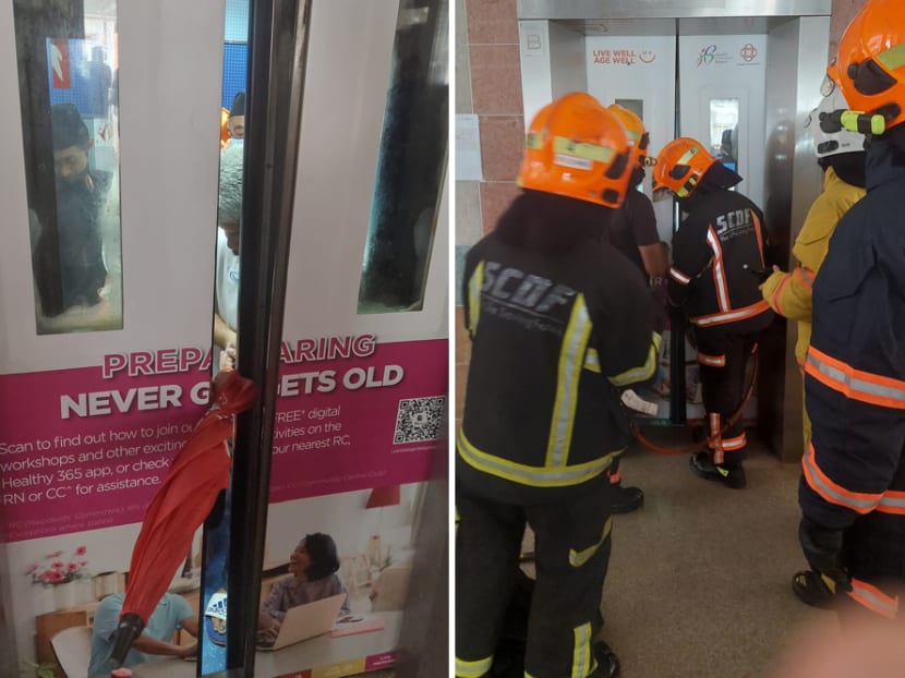 Screengrab from images attached to a Facebook post describing the incident where six people and a deceased person were reportedly trapped in a lift of a housing flat in Jurong West for 50 minutes. Screengrab from images attached to a Facebook post describing the incident where six people and a deceased person were reportedly trapped in a lift of a housing flat in Jurong West for 50 minutes.