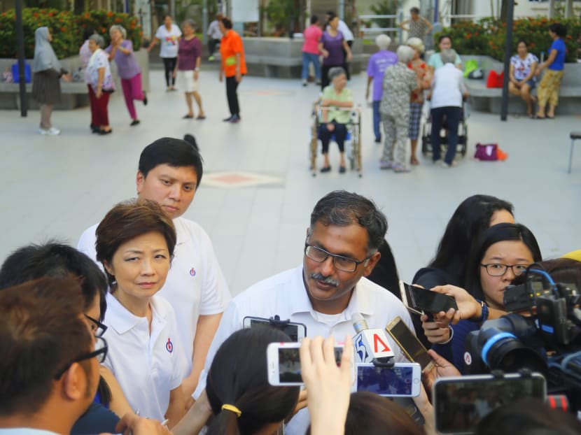 PAP's Murali Pillai speaking to members of the media on the sidelines of a walkabout around the Bukit Batok block 229 area. Photo: Ernest Chua PAP's Murali Pillai speaking to members of the media on the sidelines of a walkabout around the Bukit Batok block 229 area. Photo: Ernest Chua