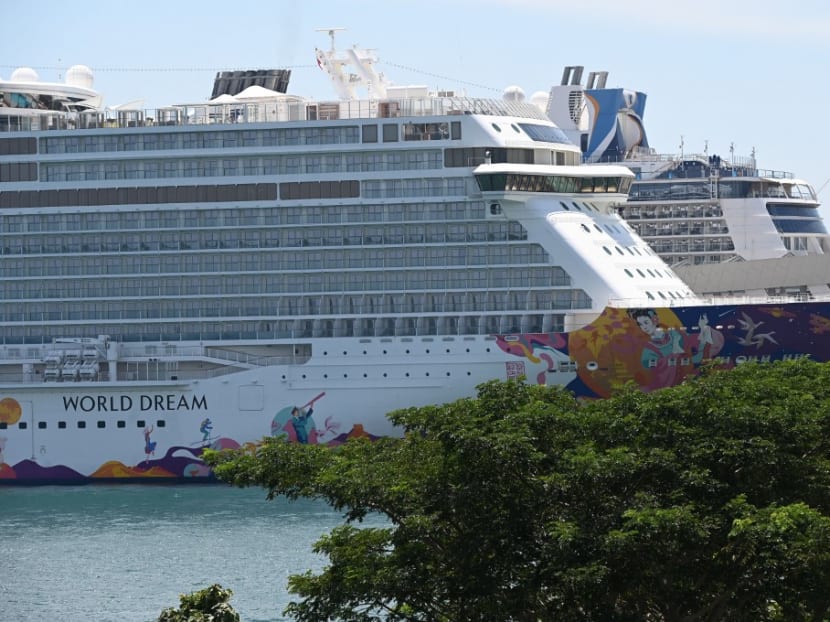 A Dream Cruises' ship is docked at Marina Cruise Centre in Singapore on Oct 27, 2020. 