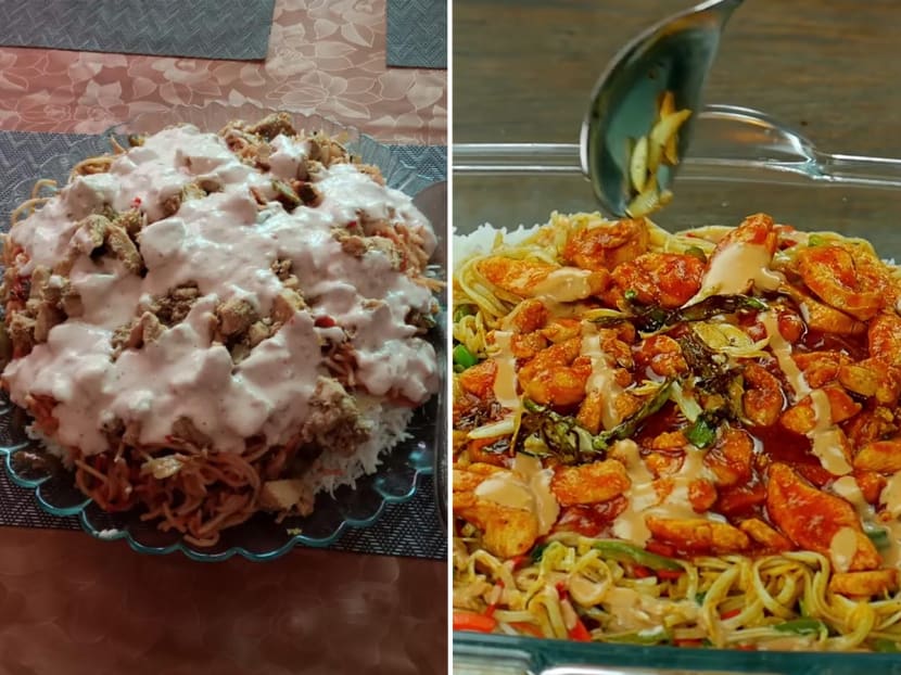 Users on Reddit reacted with shock and amusement to a "Singaporean rice" dish posted on the online forum on July 31, 2022. The homemade version is pictured on the right, while a photo of the dish from the recipe's website is on the right. Users on Reddit reacted with shock and amusement to a "Singaporean rice" dish posted on the online forum on July 31, 2022. The homemade version is pictured on the right, while a photo of the dish from the recipe's website is on the right.