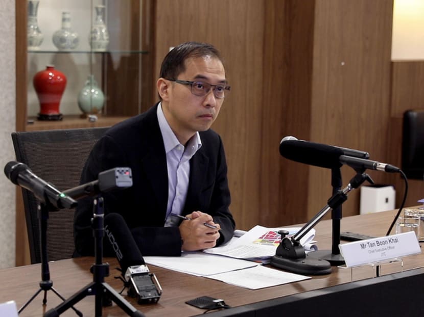 JTC Corporation chief executive officer Tan Boon Khai speaking at a press conference on Feb 22, 2021.