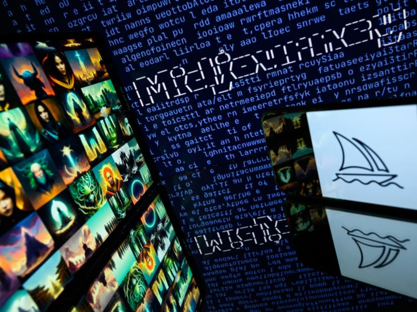This picture taken on April 26, 2023 in Toulouse, southwestern France, shows screens displaying the logo of Midjourney an articial intelligence application.