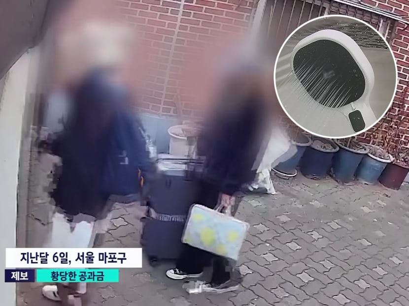 A surveillance camera located outside an Airbnb accommodation in Seoul, South Korea, showed the guests returning to the property every three to four days to stay for only about five minutes each time. A surveillance camera located outside an Airbnb accommodation in Seoul, South Korea, showed the guests returning to the property every three to four days to stay for only about five minutes each time.