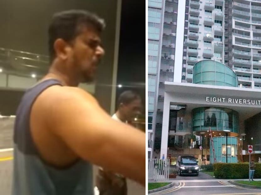 In a video that went viral last month, Eight Riversuites resident Ramesh Erramalli (left) is seen verbally abusing a security guard over a rule that required visitors to the condo to pay a S$10 fee if they park their cars there after 11pm. In a video that went viral last month, Eight Riversuites resident Ramesh Erramalli (left) is seen verbally abusing a security guard over a rule that required visitors to the condo to pay a S$10 fee if they park their cars there after 11pm.