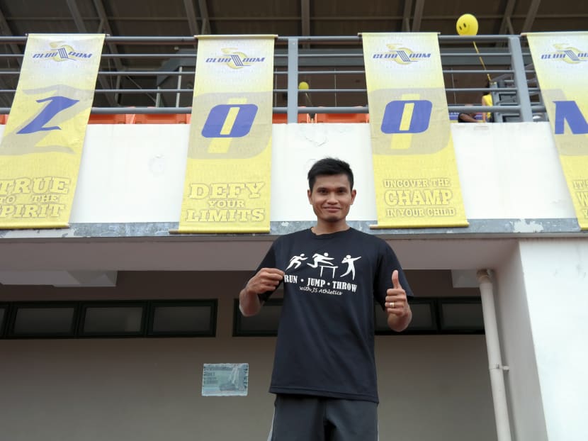 Filipino long jumper Benigo Marayag after winning gold at the 2014 AKIRA-Club ZOOM Carnival at Bishan Stadium. Photo: Club Zoom