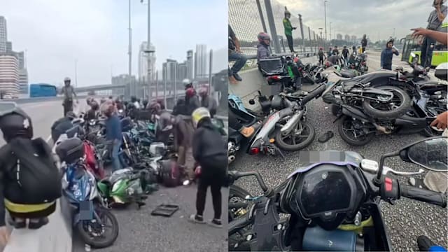 新柔长堤摩托车连环撞 骑士U转捡物酿祸