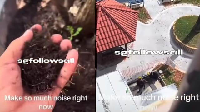 不满施工噪音 男生高楼抛土壤引热议