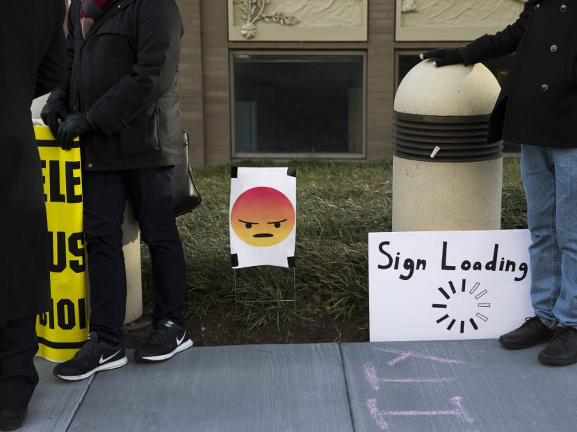 Protest signs outside the Federal Communications Commission headquarters in Washington. In a 3-to-2 vote, the agency scrapped Obama-era rules regulating the businesses that connect consumers to the internet, granting broadband companies power to potentially reshape Americans’ online experiences. Photo: The New York Times