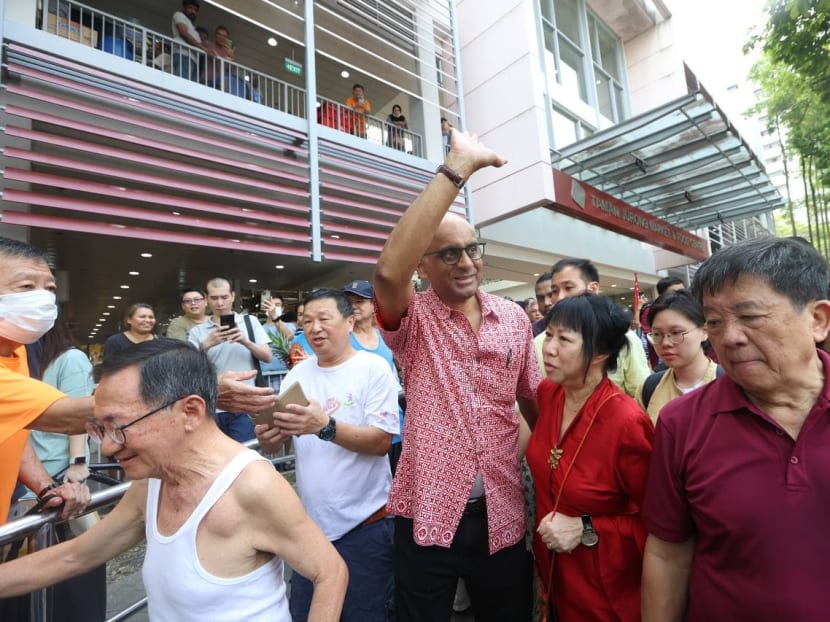 Mr Tharman Shanmugaratnam and his wife Jane Ittogi at Taman Jurong Food Centre on Sept 2, 2023.