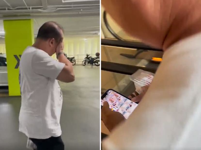 Ms Ching Shu Yi pursued a man (pictured) through the car park of a mall, prompting him to delete visuals of her (right) he had filmed with his phone.
Ms Ching Shu Yi pursued a man (pictured) through the car park of a mall, prompting him to delete visuals of her (right) he had filmed with his phone.
