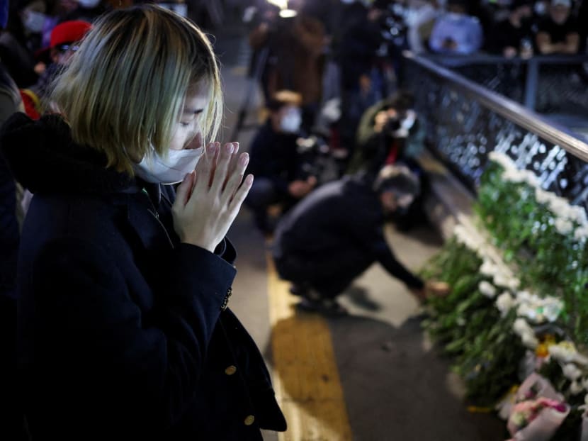 People pay tribute near the scene of the stampede during Halloween festivities, in Seoul, South Korea, Oct 30, 2022. People pay tribute near the scene of the stampede during Halloween festivities, in Seoul, South Korea, Oct 30, 2022.