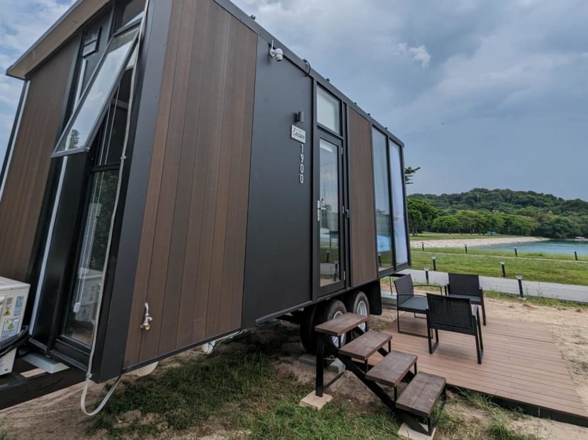 A view of one of the "tiny houses" being set up by Big Tiny on Lazarus Island.