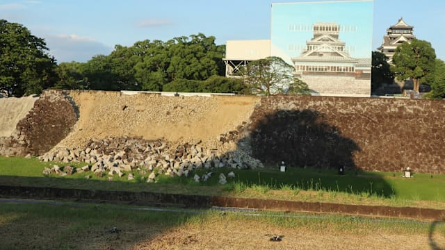 熊本城强震受损 39处石墙坍塌暂停开放