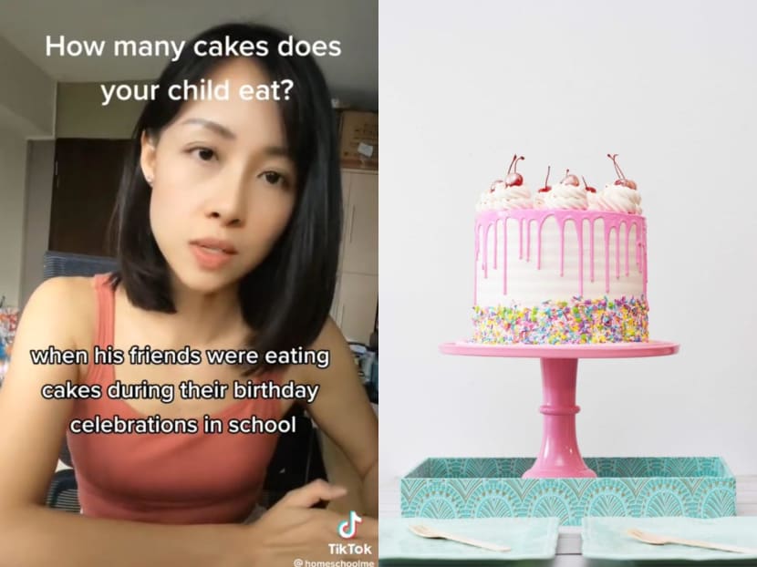 TikTok user "kyraxinyu" (left) received backlash online for not allowing her son to eat cakes in preschool when there are birthday celebrations.