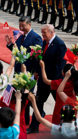 Contingent of children welcome Trump at Beijing's Great Hall of the People