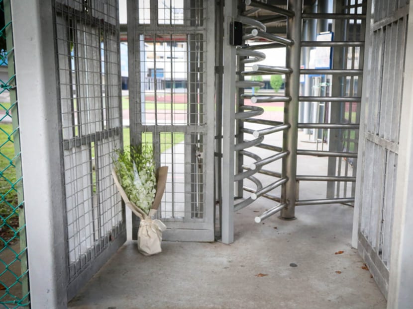 A bouquet of flowers left at River Valley High School.