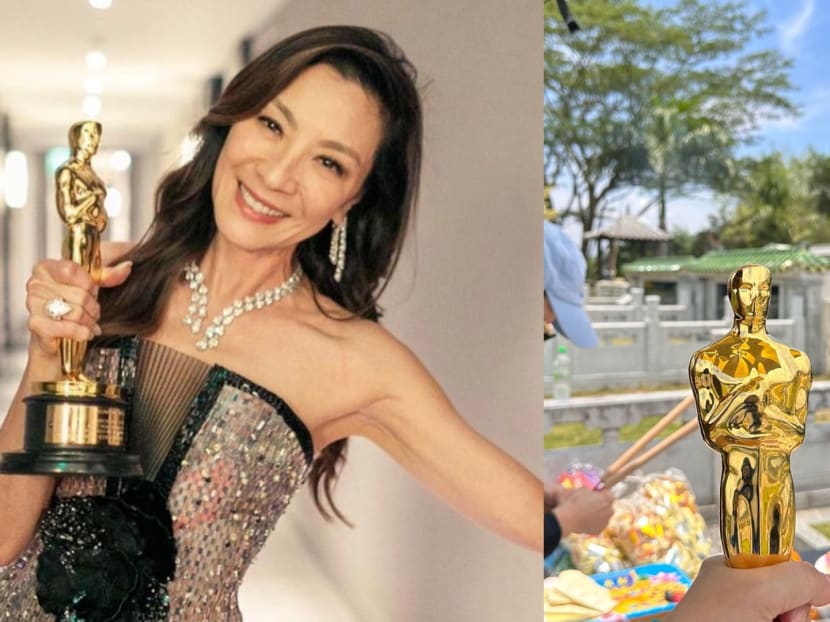 Michelle Yeoh takes Oscar trophy along to pay respects to her late father on Qing Ming in Ipoh