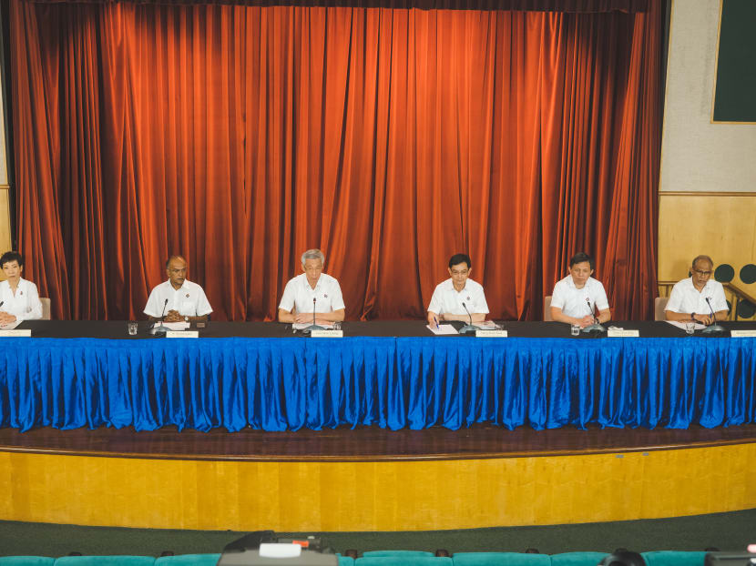 PM Lee at a virtual press conference in the early hours of Saturday (July 11) with other PAP leaders after the release of official results of the General Elections. PM Lee at a virtual press conference in the early hours of Saturday (July 11) with other PAP leaders after the release of official results of the General Elections.