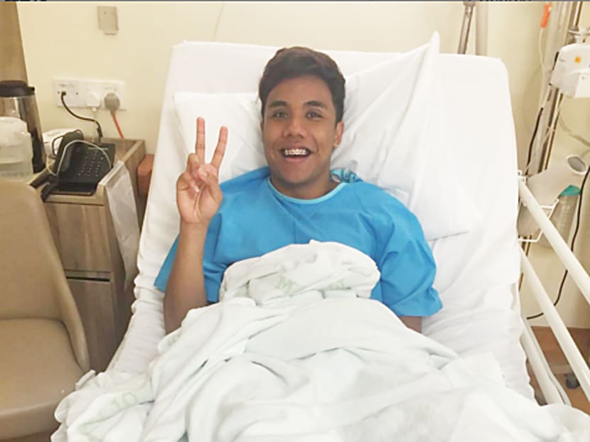Geylang forward Shahfiq after his operation at Mount Alvernia Hospital. Photo: Shahfiq Ghani’s Instagram