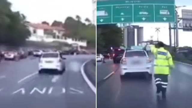 狮城车疑柔佛撞后逃 一分钟内遭当地交警拦截