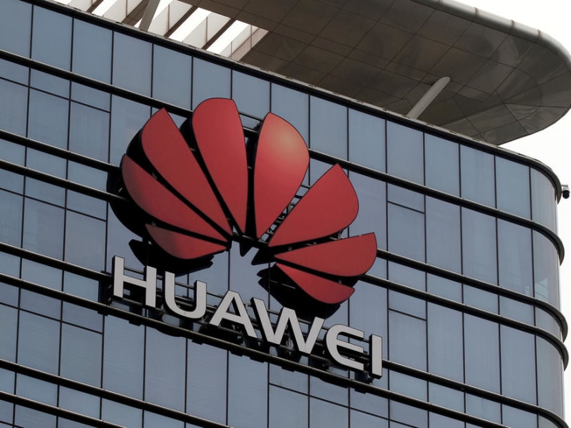 The Huawei logo is pictured outside Huawei's factory campus in Dongguan, Guangdong province.