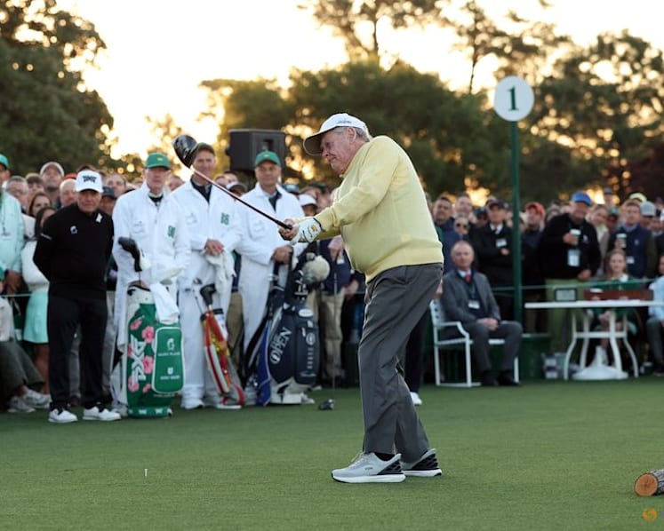 Fore! Nicklaus hooks one into the gallery as legends kick off the Masters