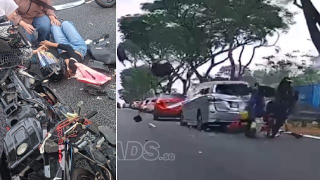 摩托车追尾休旅车 青年骑士和乘客受伤