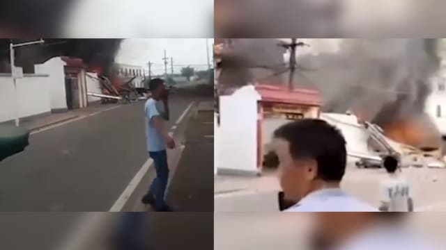 中国军机坠落湖北民房 酿一死二伤
