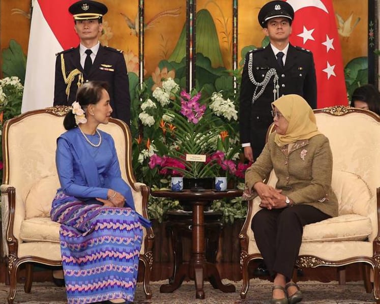 Aung San Suu Kyi calls on President Halimah Yacob, PM Lee Hsien Loong in Singapore