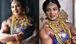 மணப்பெண் கோலத்தில் மினுக்கும் உடற்கட்டழகி