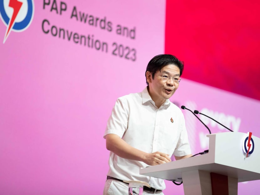 PAP Deputy Secretary-General Lawrence Wong speaking at the PAP Convention on Nov 5, 2023. 
