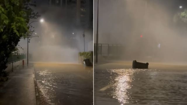 丹戎加东路面塌陷 附近16小时前也曾发生水管爆裂