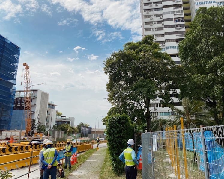 In Braddell, construction is causing this building to vibrate. Residents might have to endure it for many more years