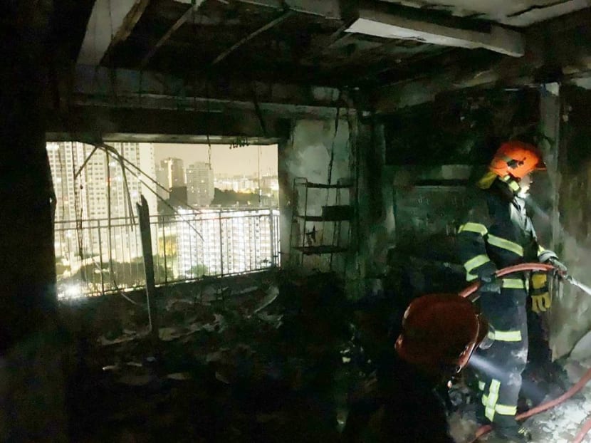 One person with smoke inhalation and burn injuries, and another two people who complained of smoke inhalation were conveyed to Singapore General Hospital.