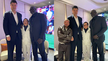 Jackie Chan & David Beckham Look Tiny Standing Next To Basketball Legends Yao Ming & Shaquille O’Neal