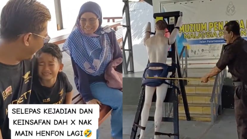 “If You Play With Handphone, You Get Caned!”: M’sian Boy Bursts Into Tears Watching Warden Show Caning Procedure At Prison Museum