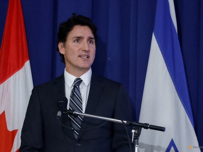 Canadian Prime Minister Justin Trudeau makes remarks during a pro-Israel rally at the Soloway Jewish Community Centre in Ottawa, Ontario, Canada on Oct 9, 2023.
