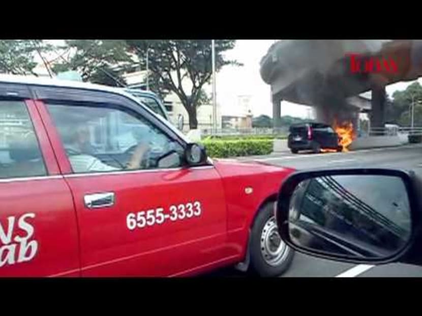 Van on fire on CTE, Jun 5, 2012