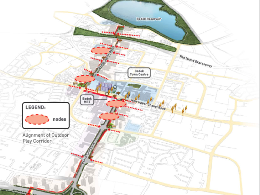 Map of the proposed 4km Outdoor Play Corridor in Bedok. Photo: HDB
