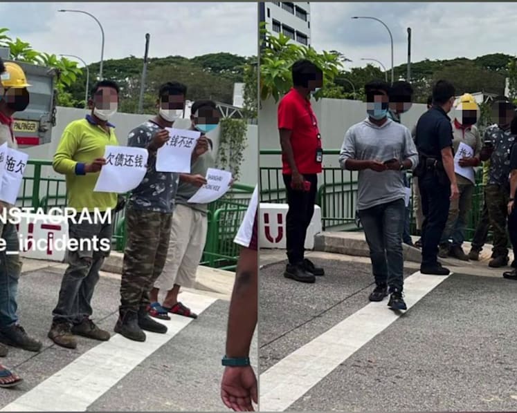 Police investigating after 9 workers protest outside Ang Mo Kio building over unpaid wages