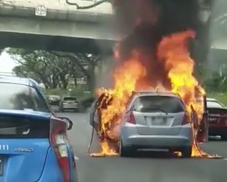 Car ablaze after accident on PIE, one taken to hospital
